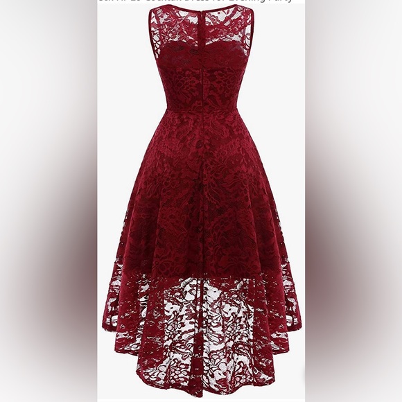 Maudress Dress in deep crimson with Soft lace overlay - Picture 6 of 9